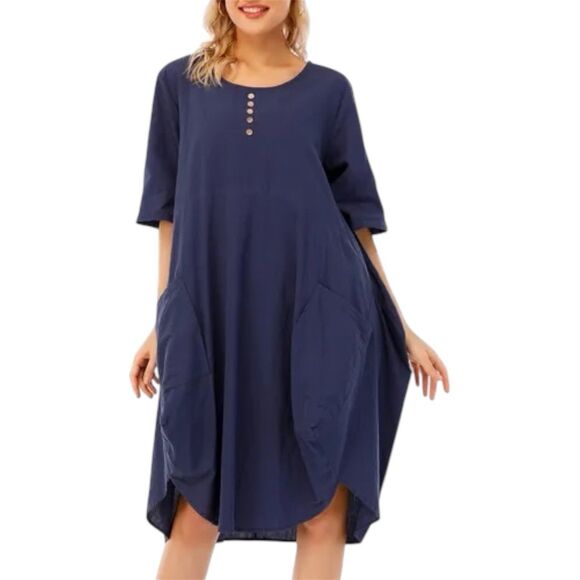 Dresses & Skirts - LaovanIn Women's Plus 3XL Tunic Dress Summer Cotton Linen T Shirt Knee-Length